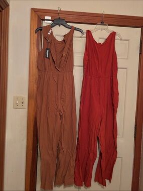 zeagoo Two-Tone Sleeveless Jumpsuits in Rust and Brown
